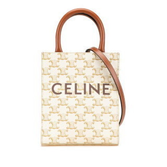 Celine Triomphe Vertical Cabas Shoulder Bag Ivory White Brown Leather - Picture 1 of 8